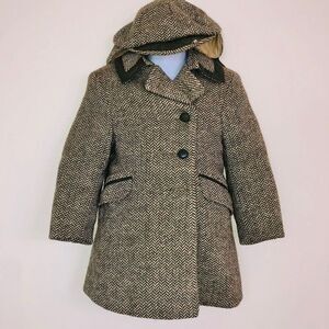 Vintage 50s Solitaire Overcoat Coat Boys S Green Wool Herringbone Winter Cap Set